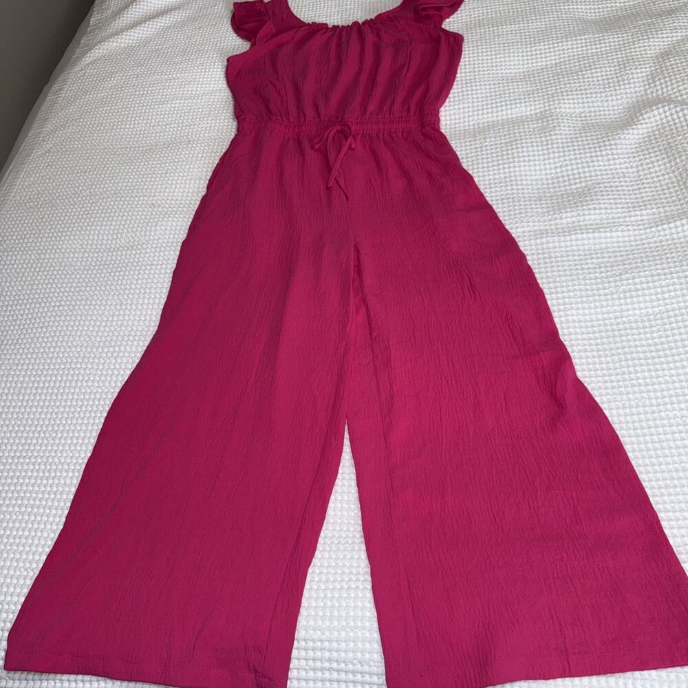 Dokotoo Jumpsuit Ruffle Sleeveless Romper Drawstring Womens M Wide Leg Pink NWOT